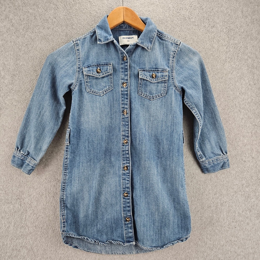 OLD NAVY Denim Shirt Dress Girls 6 Blue Long Sleeve Button Front Tori Casual